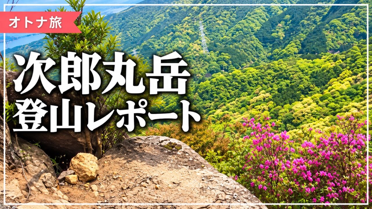 次郎丸岳の登山レポート。山道から見た緑の山と花